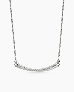 Crossover Bar Necklace Sterling Silver with Diamonds