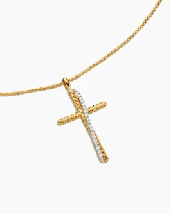 Crossover Cross Necklace 18K Yellow Gold with Diamonds, 35.6mm