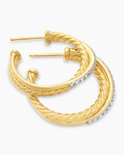 Crossover Hoop Earrings 18K Yellow Gold with Diamonds, 26.5mm