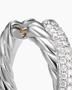 Crossover Hoop Earrings Sterling Silver with Diamonds, 22.3mm