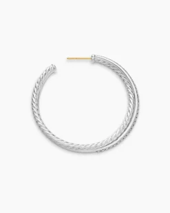 Crossover Hoop Earrings Sterling Silver with Diamonds, 44mm
