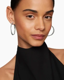Crossover Hoop Earrings Sterling Silver with Diamonds, 44mm