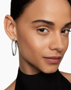 Crossover Hoop Earrings Sterling Silver with Diamonds, 44mm
