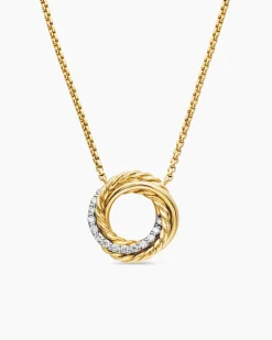 Crossover Pendant Necklace 18K Yellow Gold with Diamonds, 14.5mm