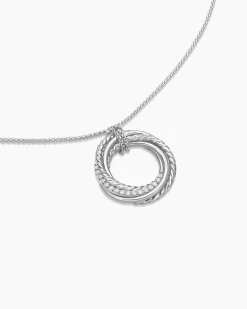 Crossover Pendant Necklace Sterling Silver with Diamonds, 21mm