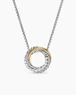 Crossover Pendant Necklace Sterling Silver with 18K Yellow Gold and Diamonds, 14.5mm