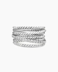Crossover Ring Sterling Silver with Diamonds, 12mm