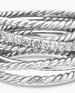 Crossover Ring Sterling Silver with Diamonds, 12mm