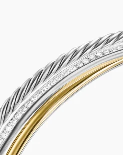Crossover Three Row Bracelet Sterling Silver with 18K Yellow Gold and Diamonds, 11mm