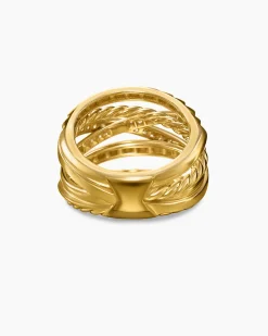 Crossover Trio Six Row Ring 18K Yellow Gold with Diamonds, 17.5mm