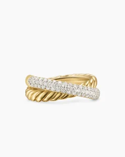 Crossover Two Row Ring 18K Yellow Gold with Diamonds, 7.4mm