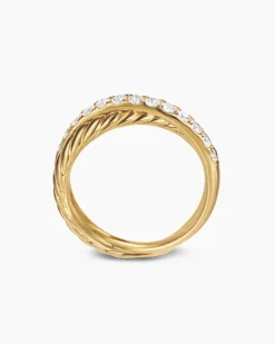Crossover Two Row Ring 18K Yellow Gold with Diamonds, 5mm