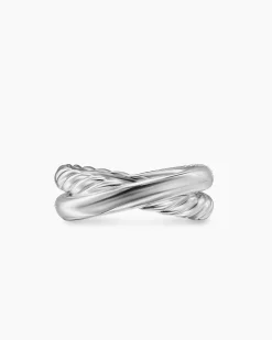 Crossover Two Row Ring Sterling Silver with Diamonds, 7.4mm