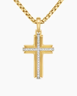 Cross Pendant 18K Yellow Gold with Diamonds, 34mm