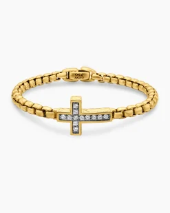 Cross Station Bracelet 18K Yellow Gold with Diamonds, 5mm