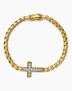 Cross Station Bracelet 18K Yellow Gold with Diamonds, 5mm
