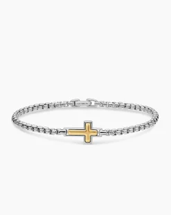 Cross Station Bracelet Sterling Silver with 14K Yellow Gold, 3.6mm