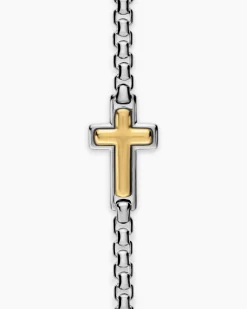 Cross Station Bracelet Sterling Silver with 14K Yellow Gold, 3.6mm