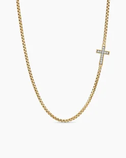 Cross Station Necklace 18K Yellow Gold with Diamonds, 3.4mm
