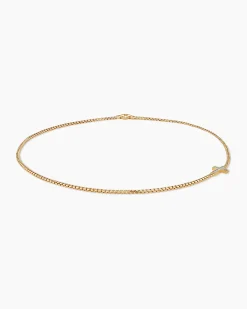 Cross Station Necklace 18K Yellow Gold with Diamonds, 3.4mm
