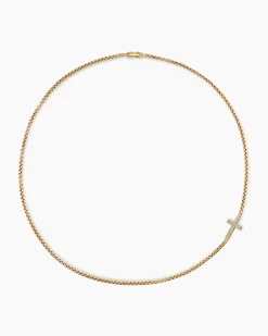 Cross Station Necklace 18K Yellow Gold with Diamonds, 3.4mm