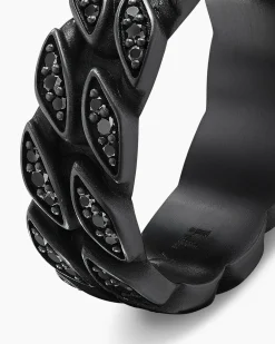 Curb Chain Band Ring Black Titanium with Black Diamonds, 8mm