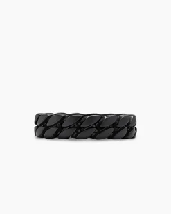Curb Chain Band Ring Black Titanium, 6mm