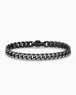 Curb Chain Bracelet Black Titanium with Diamonds, 7mm