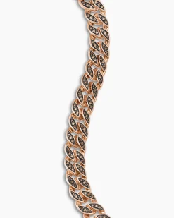 Curb Chain Bracelet 18K Rose Gold with Cognac Diamonds, 8mm