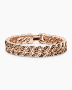 Curb Chain Bracelet 18K Rose Gold with Cognac Diamonds, 11.5mm