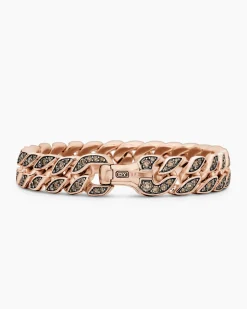 Curb Chain Bracelet 18K Rose Gold with Cognac Diamonds, 11.5mm