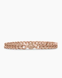 Curb Chain Bracelet 18K Rose Gold with Diamonds, 7mm