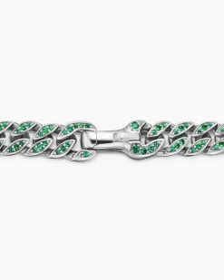 Curb Chain Bracelet 18K White Gold with Emeralds, 8mm