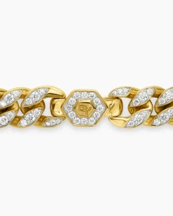 Curb Chain Bracelet 18K Yellow Gold with Diamonds, 11.5mm