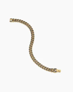 Curb Chain Bracelet 18K Yellow Gold with Forged Carbon, 8mm