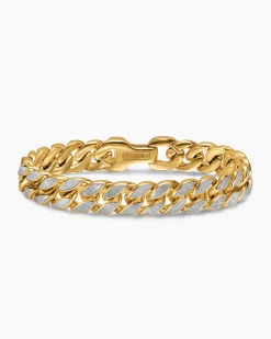 Curb Chain Bracelet 18K Yellow Gold with Meteorite, 11.5mm