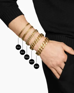 Curb Chain Bracelet 18K Yellow Gold with Meteorite, 11.5mm