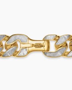 Curb Chain Bracelet 18K Yellow Gold with Meteorite, 14.5mm
