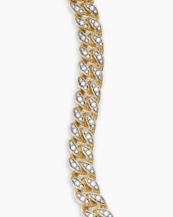 Curb Chain Bracelet 18K Yellow Gold with Diamonds, 7mm