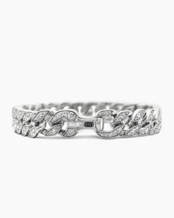 Curb Chain Bracelet Sterling Silver with Diamonds, 11.5mm