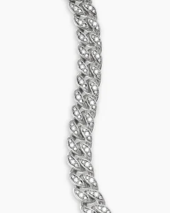 Curb Chain Bracelet Sterling Silver with Diamonds, 7mm