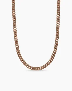 Curb Chain Necklace 18K Rose Gold with Cognac Diamonds, 8mm