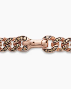 Curb Chain Necklace 18K Rose Gold with Cognac Diamonds, 8mm