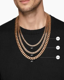 Curb Chain Necklace 18K Rose Gold with Cognac Diamonds, 8mm