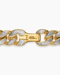 Curb Chain Necklace 18K Yellow Gold with Meteorite, 11.5mm