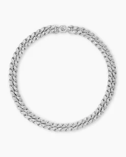 Curb Chain Necklace Platinum with Diamonds, 11.5mm