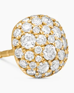 Cushion Stud Earrings 18K Yellow Gold with Diamonds, 8mm