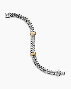 Double Box Chain Bracelet Sterling Silver with 18K Yellow Gold, 10.5mm