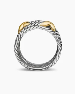 Double X Crossover Ring Sterling Silver with 18K Yellow Gold, 13mm