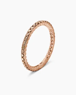 DY Eden Band Ring 18K Rose Gold with Pavé Cognac Diamonds, 1.85mm